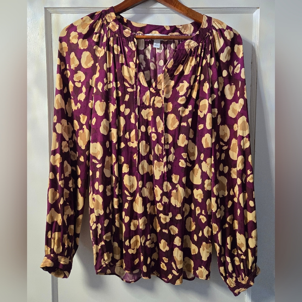 Nine West Purple and Tan Patterned Blouse Sz M